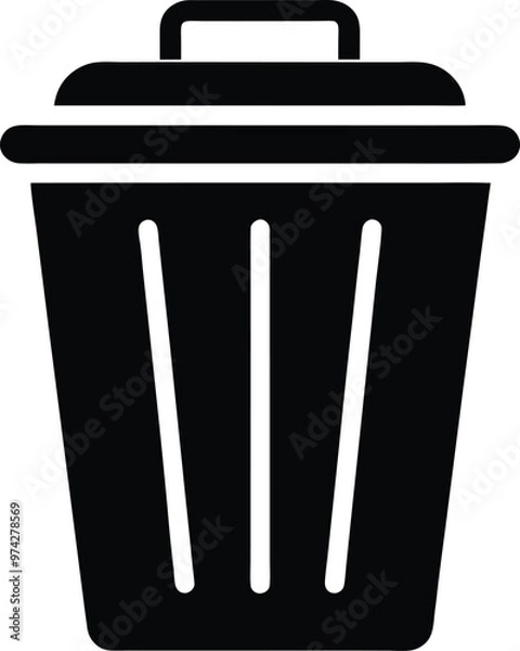 Fototapeta Wastebasket silhouette Vector Icon, Illustration on black and white.