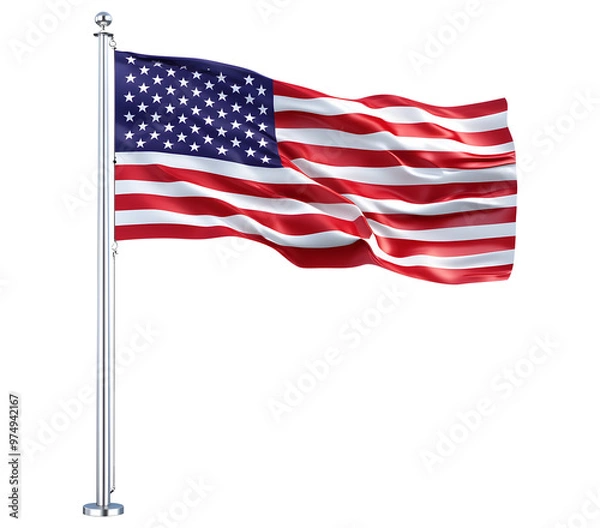 Obraz Flying American flag in the flag pole png US flag png flag US flag with base stand flag of united states of america transparent background