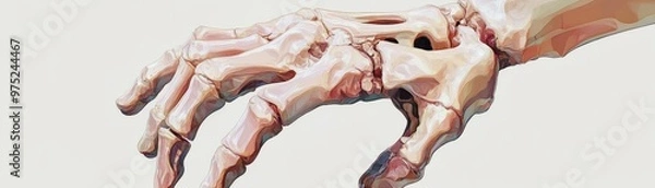 Fototapeta A detailed illustration of a human skeletal hand showcasing bones and anatomical structure for educational and artistic use.