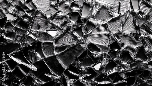 Fototapeta black and white shattered glass texture