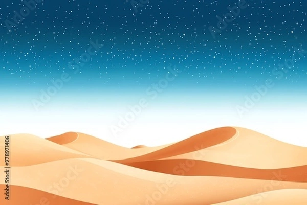 Fototapeta Produce a captivating long shot icon capturing a vast desert dune under a starlit sky, with soft sand textures and subtle shadows, ideal for a digital sand painting effect