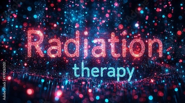 Fototapeta An abstract digital artwork visualizing the concept of radiation therapy with neon lights in an imaginative and high-energy artistic style, representing advanced medical treatment.