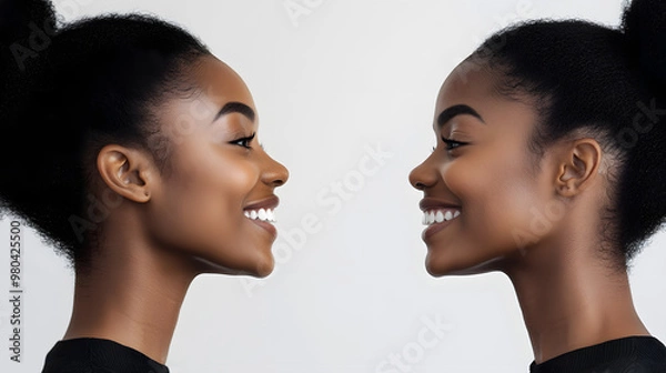 Fototapeta Side View Portrait of Smiling Black Model