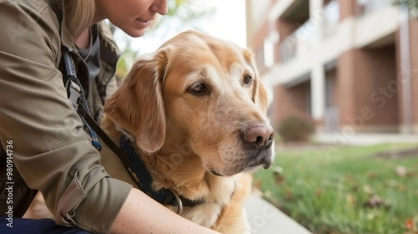 Fototapeta The bond between humans and working animals, such as service dogs and therapy animals, demonstrates the profound impact animals can have on human well-being.