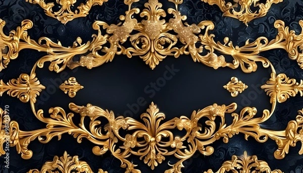 Fototapeta Opulent Baroque Design Featuring Radiant Gold Accents Against Rich Black Canvas