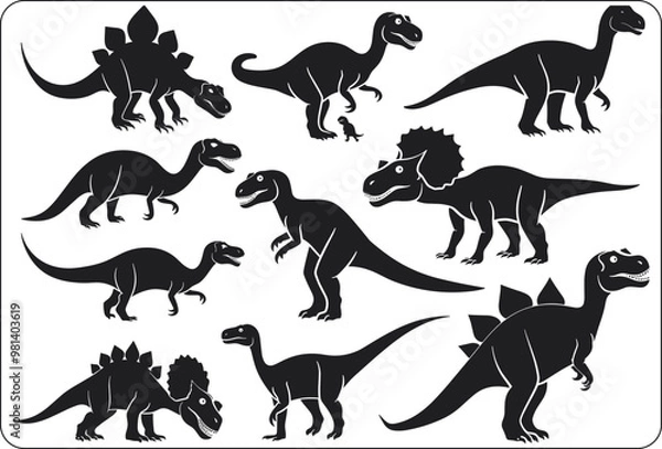 Fototapeta set of dinosaurs silhouettes