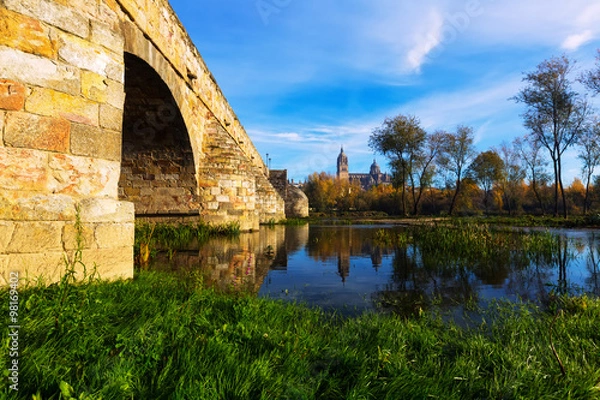 Fototapeta Old bridge over Tormes River in Salamanca