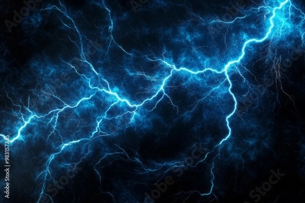 Fototapeta Dramatic Blue Lightning on Dark Background