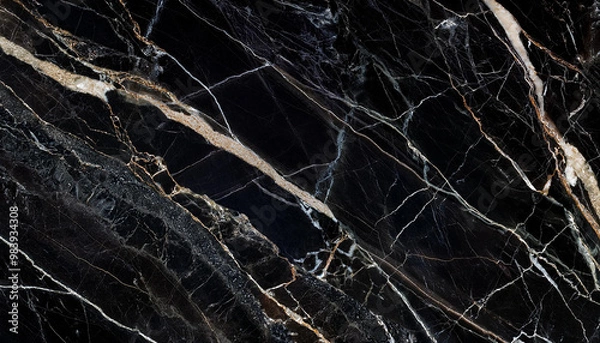 Fototapeta Luxury dark black breccia marble stone shows beautiful mineral veins for interior decoration.