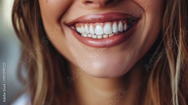 Fototapeta Bright smile after dental visit showcasing sparkling teeth in a cheerful setting