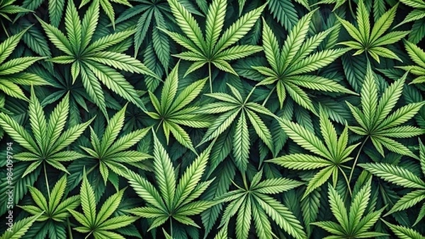 Fototapeta Background of marijuana plant leaves, perfect for cannabis enthusiasts or dispensaries