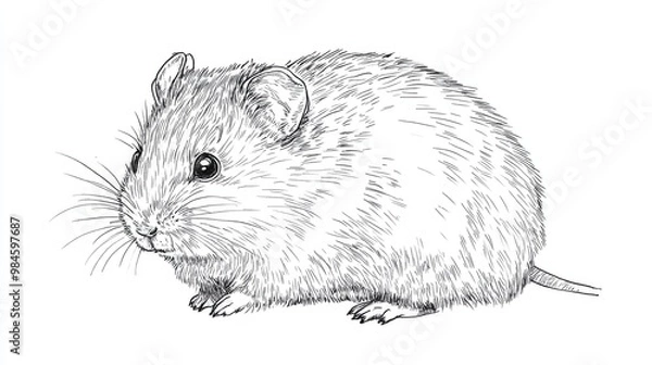 Fototapeta Line art illustration featuring an engraved ink drawing of a hamster