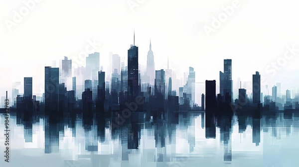 Fototapeta Ai-generated abstract minimalist, muted city skyline and reflection. midjourney. City Skyline. Illustration