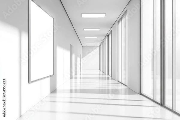 Fototapeta Modern Office Hall Interior with Elegant Poster Mockup