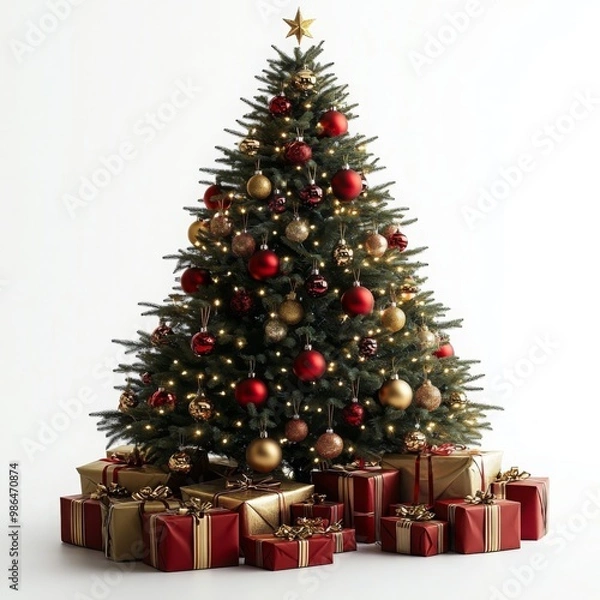 Fototapeta Festive Christmas tree with gifts