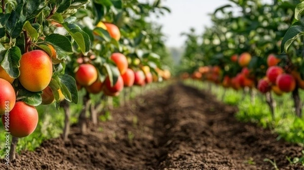 Fototapeta Fertile soil supporting fruit orchards in a temperate climate