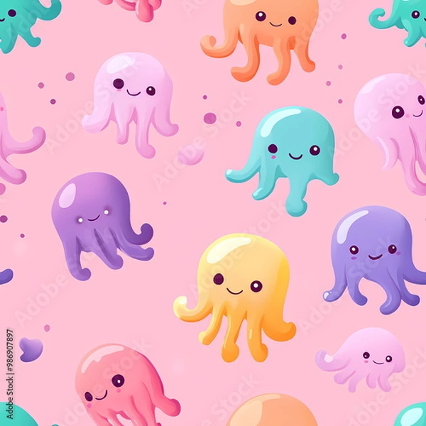 Fototapeta Vibrant Colorful Jellyfish Vector Illustration Seamless