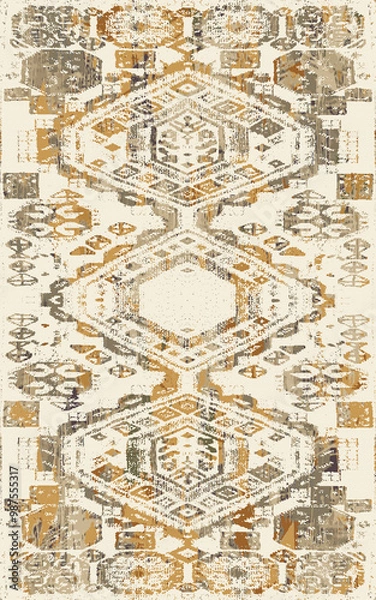 Fototapeta Kilim Pattern Rugs and Carpets for print with Grunge and distressed texture
