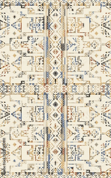 Fototapeta Kilim Pattern Rugs and Carpets for print with Grunge and distressed texture
