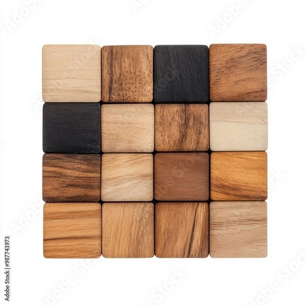 Fototapeta Wooden Tiles in Varied Natural Finishes Arrangement