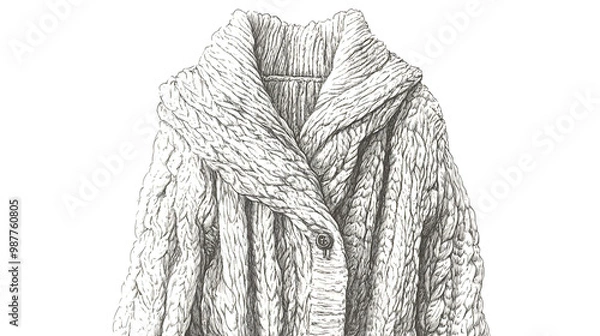 Fototapeta A hand drawn illustration of a cable knit cardigan with a large collar.