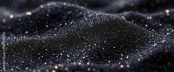 Fototapeta textured black sand closeup intricate granular detail subtle light reflections monochromatic mood macro photography style