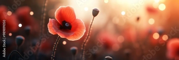 Fototapeta red poppy flower middle field soon mourning last battle freedom enduring