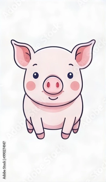 Fototapeta Cute Cartoon Pig Illustration , Generate Ai