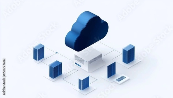 Fototapeta Isometric Cloud Computing Illustration With Servers