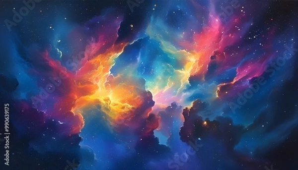 Fototapeta Vibrant Cosmic Nebula Showcasing a Spectrum of Colors