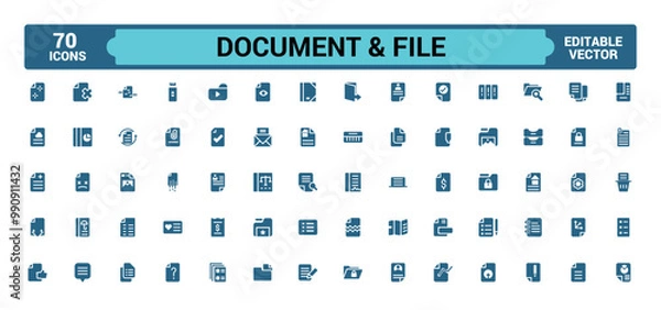 Fototapeta Document and file solid editable icons set. Vector illustration in modern filled style icon, glyph symbol collection for web and ui. Solid icon set. Vector illustration.