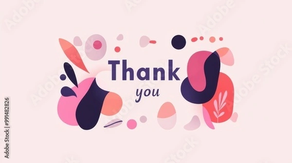 Fototapeta Modern and minimalistic Thank you with clean typography and abstract shapes in pastel colors