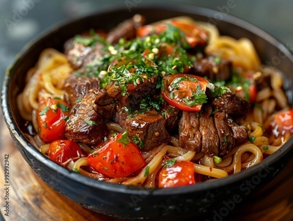 Fototapeta beef stew with vegetables，delicacy