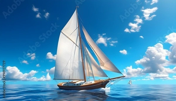 Fototapeta Surreal sailboat drifting through a vivid blue sky in a breathtaking photorealistic scene