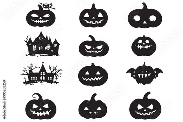 Fototapeta Silhouette of pumpkin set, Pumpkin Silhouette, Halloween Pumpkin, Pumpkin Clipart, Jack O' Lantern Silhouette, Pumpkin Set, Pumpkin Outline, Halloween Clipart, Fall Pumpkin, Pumpkin Vector