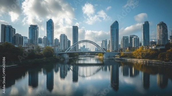 Fototapeta Stunning Skyline Reflection in the Urban Cityscape