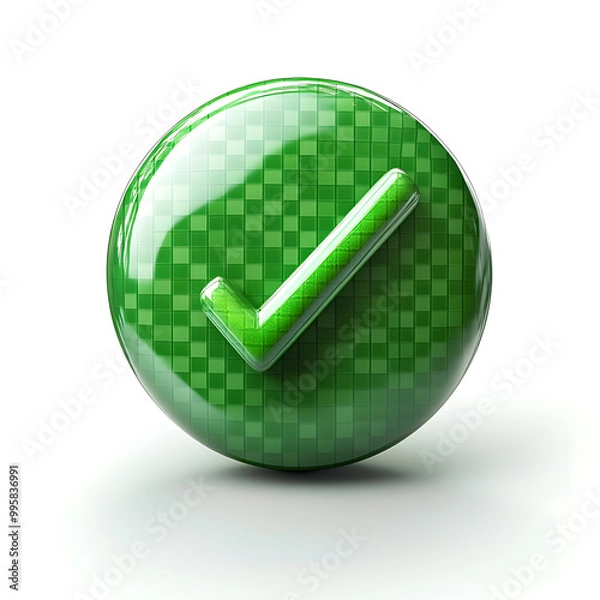 Fototapeta A green approval icon, typically represented with a checkmark or tick, symbolizing confirmation, success, or a positive action.