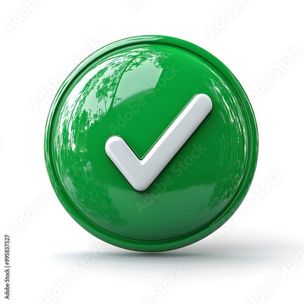 Fototapeta A green approval icon, typically represented with a checkmark or tick, symbolizing confirmation, success, or a positive action.