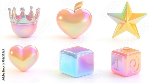 Fototapeta The iridescent icon element set is a stock 3D icon set with a transparent background