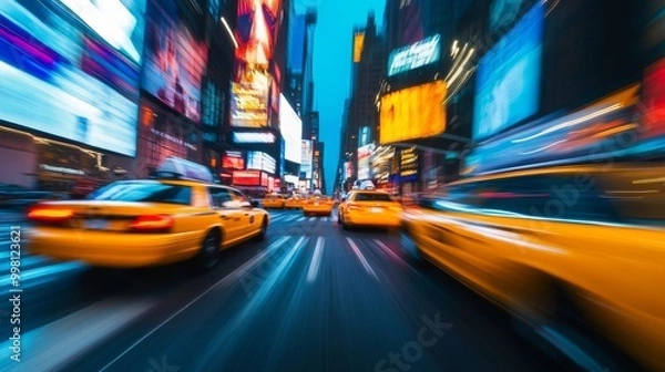 Fototapeta taxi new york movement traffic street city night evening