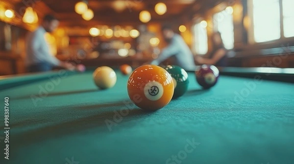 Fototapeta Pool Table with Balls in a Bar