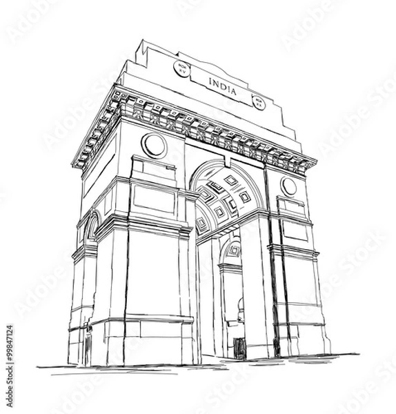 Fototapeta India Gate Vector Sketch Illustration War Memorial, New Delhi, I