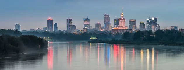 Obraz Nocna panorama panoramę Warszawy, Polska, nad Wisłą w ​​nocy