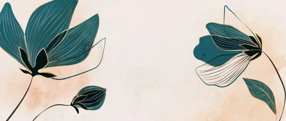 Obraz na płótnie delikatne zarysowane kwiaty w odcieniach turkusu