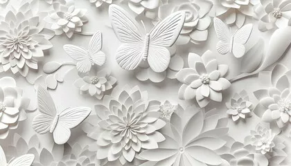 Obraz monochromatyczne trójwymiarowe białe kwiaty
