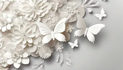 Obraz kwiaty i motyle z białego papieru