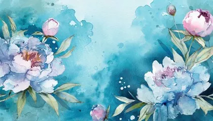 Obraz na płótnie delikatne, akwarelowe malowane kwiaty na niebieskim tle