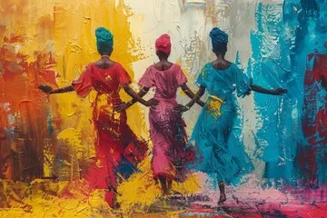 Obraz trzy kobiety w barwnych strojach