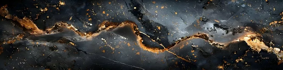 Obraz panoramiczny marmur w tonach czerni, złota i szarości