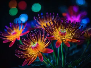 Obraz na płótnie - abstrakcyjne neonowe kwiaty